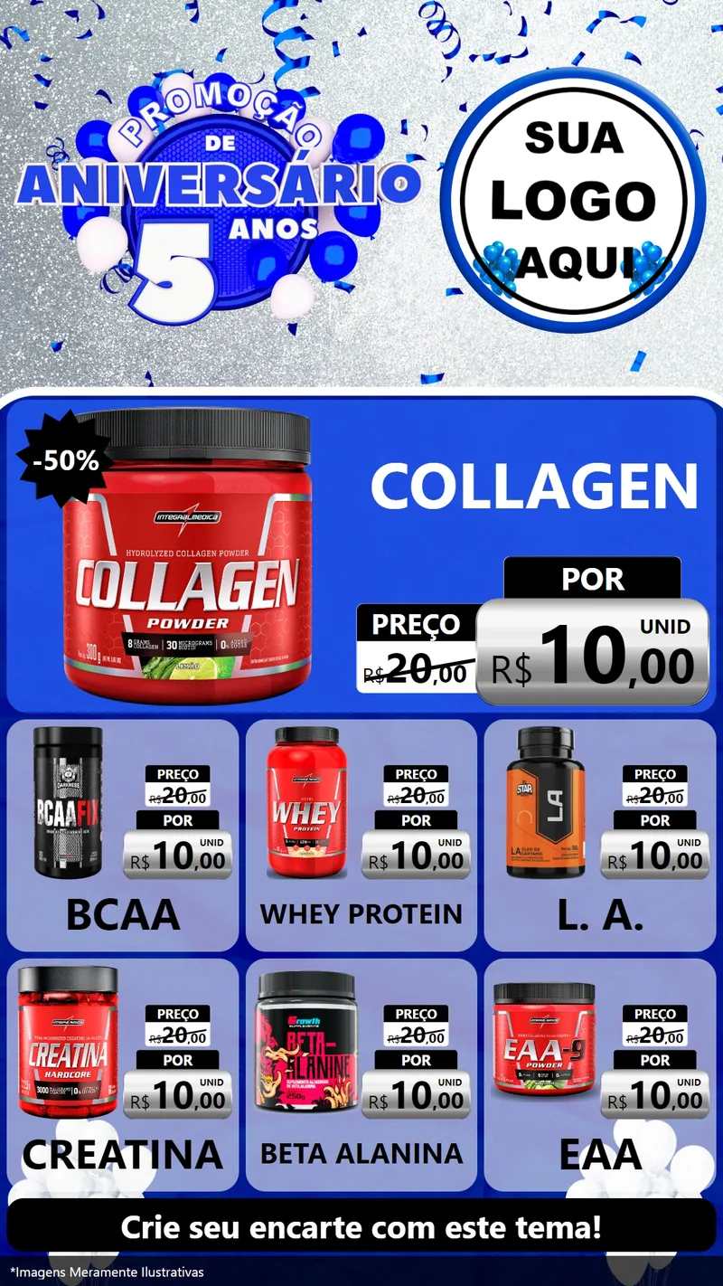 Modelo de Rede Social para Stories com o tema Promoção de Aniversário - 5 Anos para Suplementos alimentares