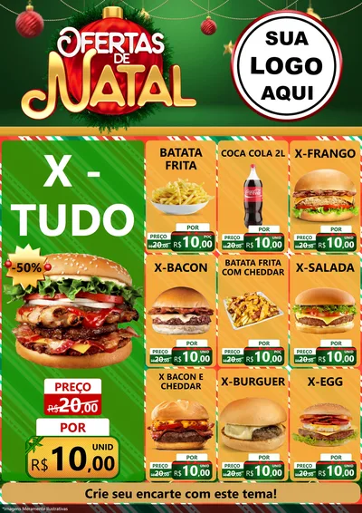 Modelo de Encarte para Encarte A4 Vertical com o tema Ofertas de Natal para Hamburgueria