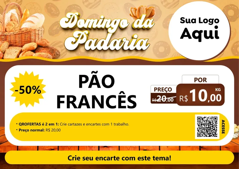 Modelo de Cartaz para Cartaz A4 Horizontal com o tema Domingo da Padaria para Padaria