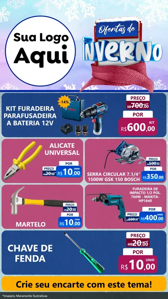Modelo de TV para TV Vertical com o tema Ofertas de Inverno para Maquinas e Ferramentas