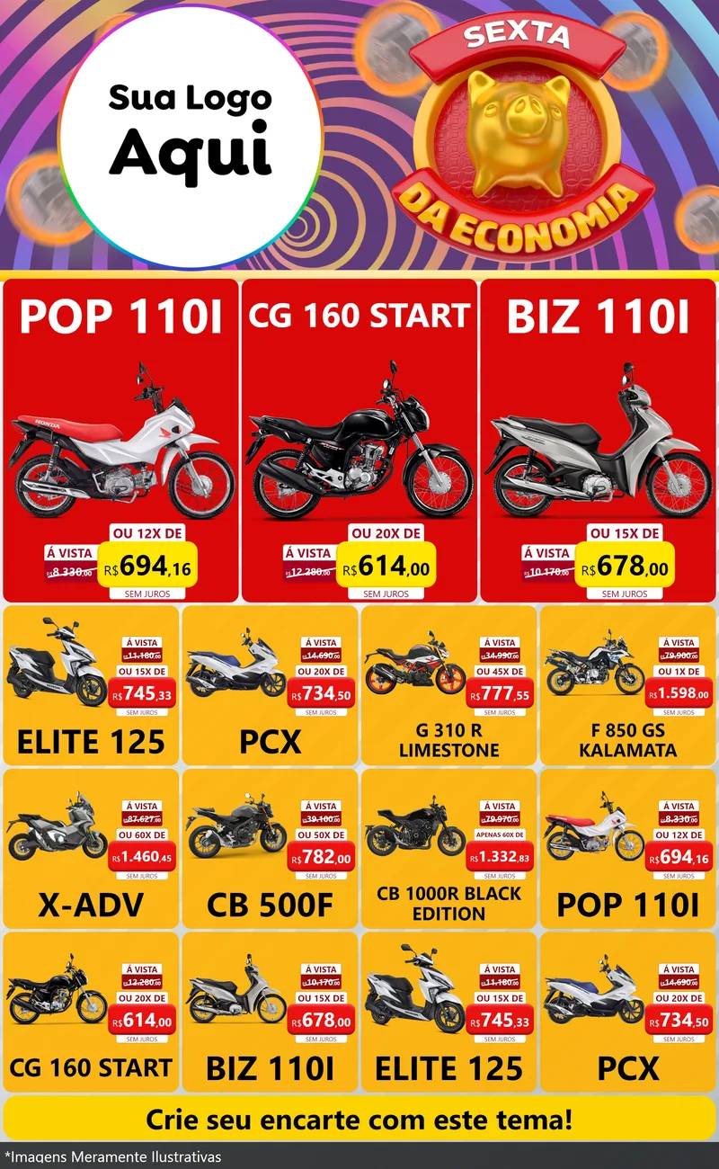 Modelo de Encarte para Encarte Grande com o tema Sexta da Economia para Concessionaria de Motos