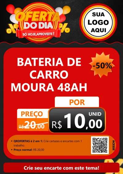 Modelo de Cartaz para Cartaz A4 Vertical com o tema Oferta do Dia - Só hoje, Aproveite! para Baterias Elétricas