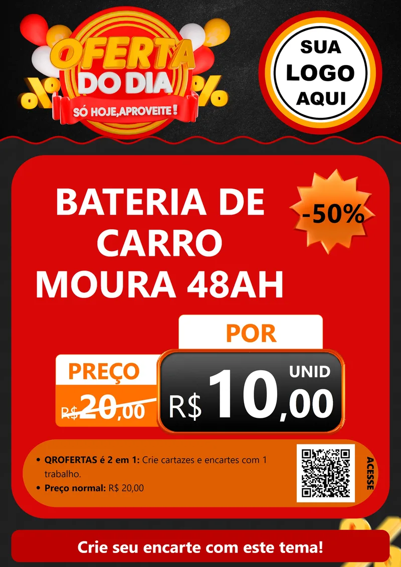 Modelo de Cartaz para Cartaz A4 Vertical com o tema Oferta do Dia - Só hoje, Aproveite! para Baterias Elétricas