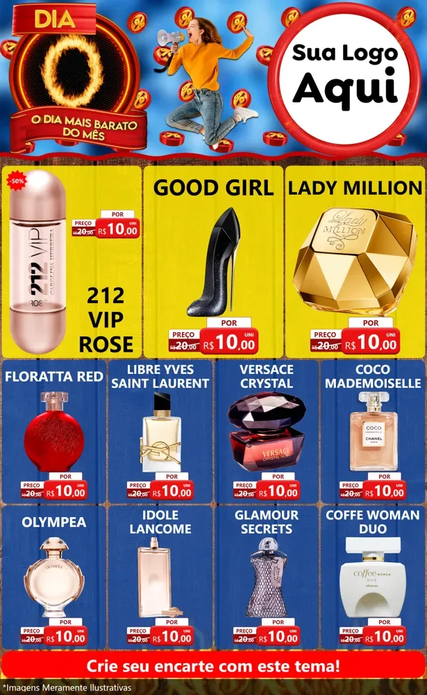 Modelo de Encarte para Encarte Grande com o tema Dia O - O Dia Mais Barato Do Mês para Perfumes