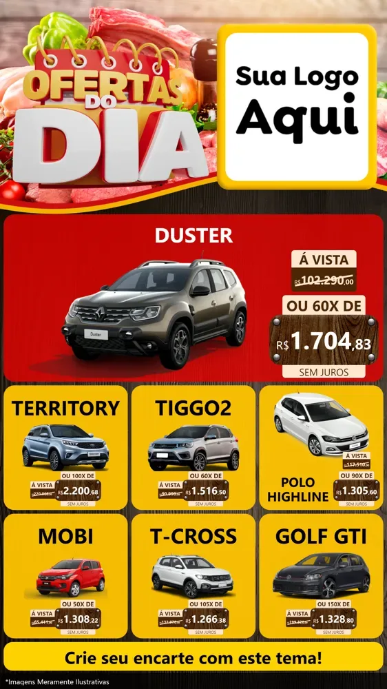 Modelo de Rede Social para Stories com o tema Ofertas do Dia para Concessionaria de Carros