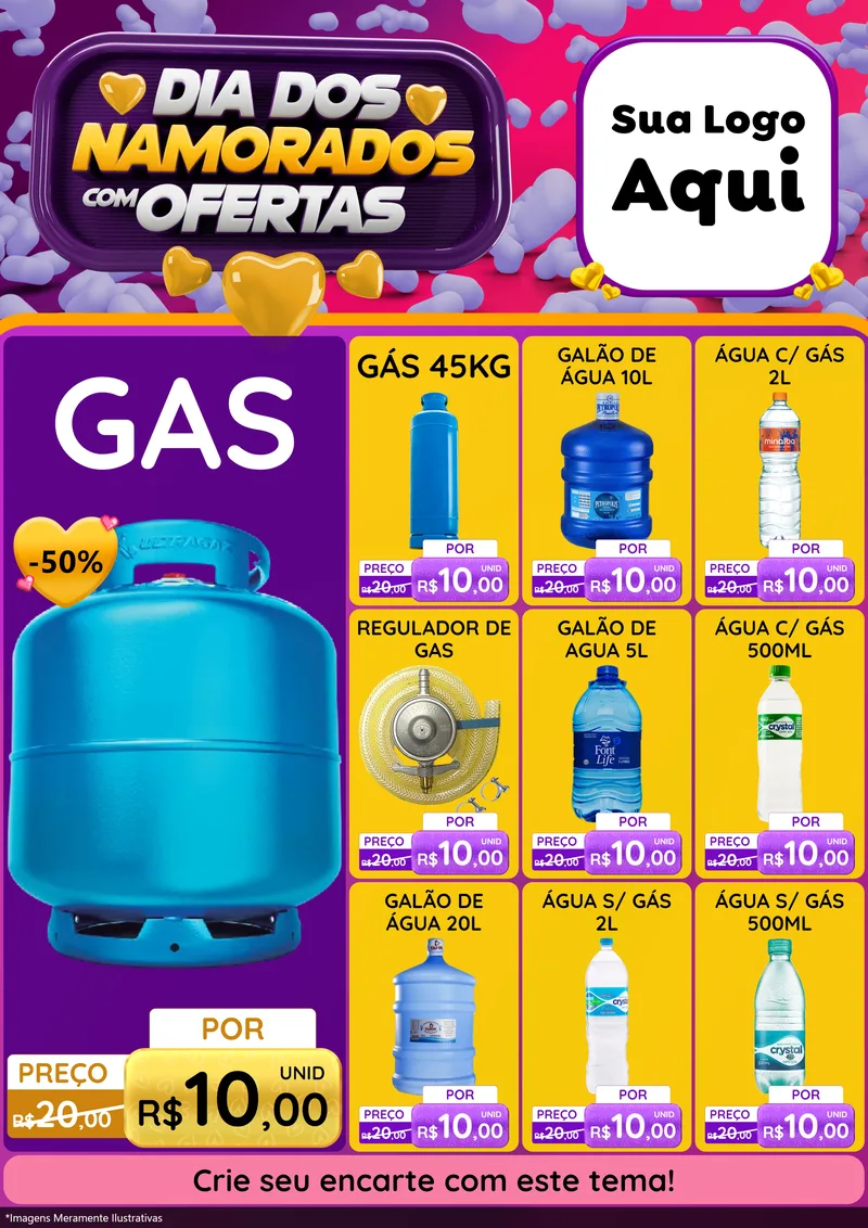 Modelo de Encarte para Encarte A4 Vertical com o tema Dia Dos Namorados Com Ofertas para Água e gás