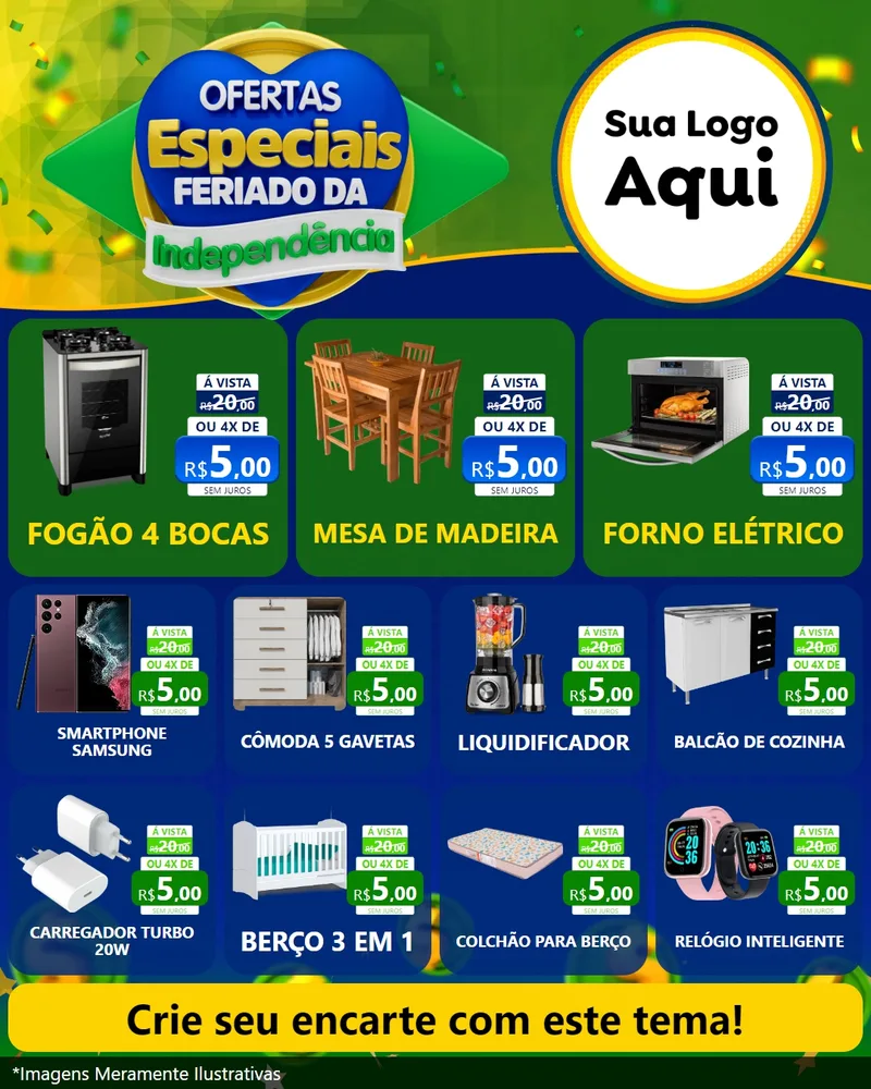 Modelo de Rede Social para Feed Instagram com o tema Ofertas Especiais Feriado da Independência para Móveis e Eletro