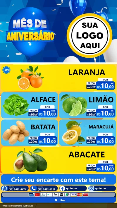 Modelo de TV para TV Vertical com o tema Mês de Aniversário para Hortifrúti