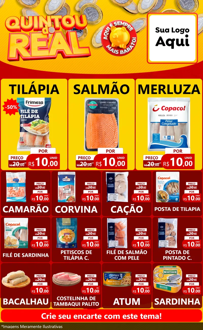 Modelo de Encarte para Encarte Grande com o tema Quintou do Real para Peixaria