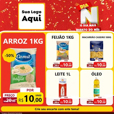 Modelo de Rede Social para Feed Facebook com o tema Dia N o Dia Mais Barato do Mês para Supermercado