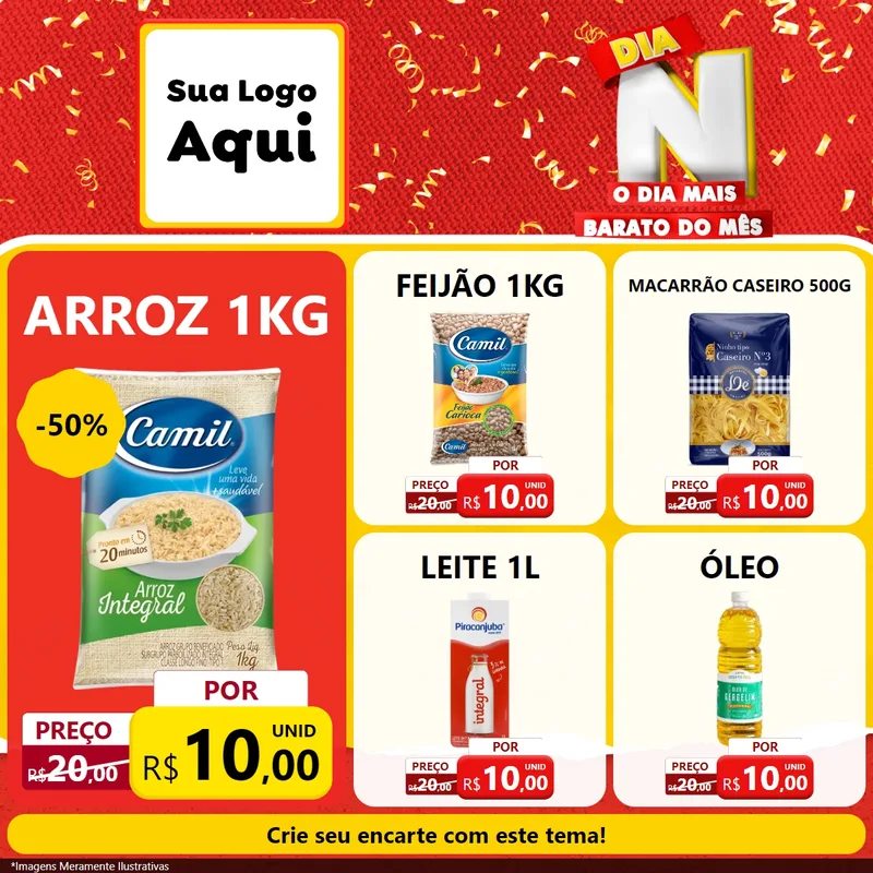 Modelo de Rede Social para Feed Facebook com o tema Dia N o Dia Mais Barato do Mês para Supermercado
