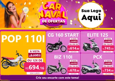 Modelo de Encarte para Encarte A4 Horizontal com o tema Carnaval de Ofertas para Concessionaria de Motos