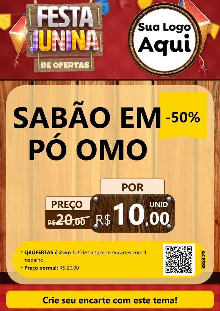 Modelo de Cartaz para Cartaz A4 Vertical com o tema Festa Junina de Ofertas para Produtos de Limpeza