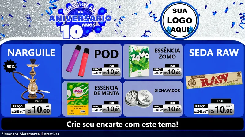 Modelo de TV para TV Horizontal com o tema Promoção de Aniversário - 10 Anos para Tabacaria