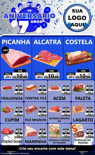 Modelo de Encarte para Encarte Grande com o tema Promoção de Aniversário - 7 Anos para Açougue