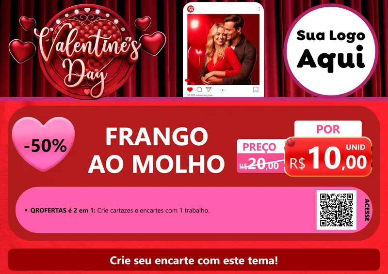Modelo de Cartaz para Cartaz A4 Horizontal com o tema Valentine's Day para Restaurante