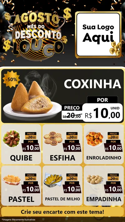 Modelo de Rede Social para Stories com o tema Agosto Mês do Desconto Louco para Salgadaria