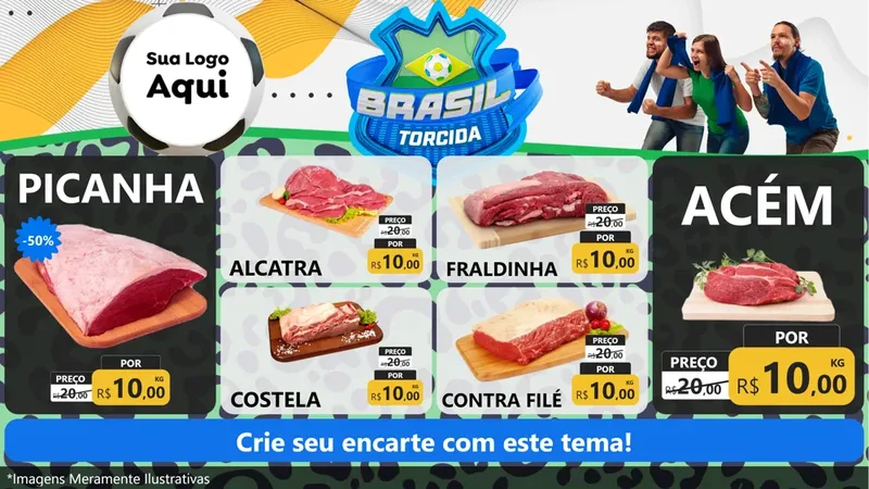 Modelo de TV para TV Horizontal com o tema Brasil Torcida - Copa para Açougue