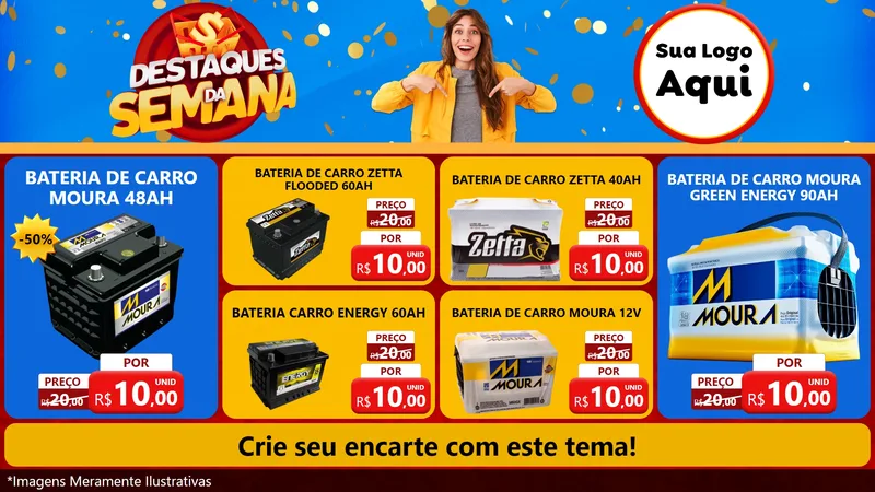Modelo de TV para TV Horizontal com o tema Destaques da Semana para Baterias Elétricas