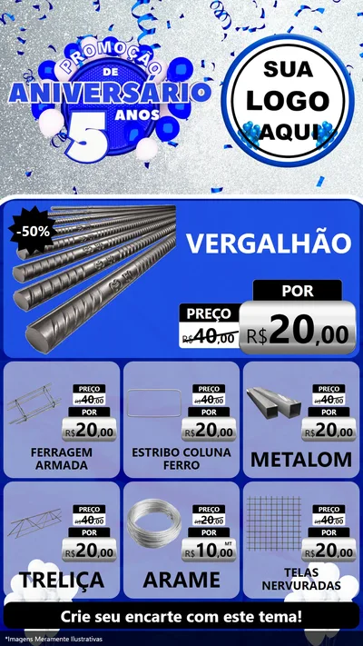 Modelo de Rede Social para Stories com o tema Promoção de Aniversário - 5 Anos para Ferragens