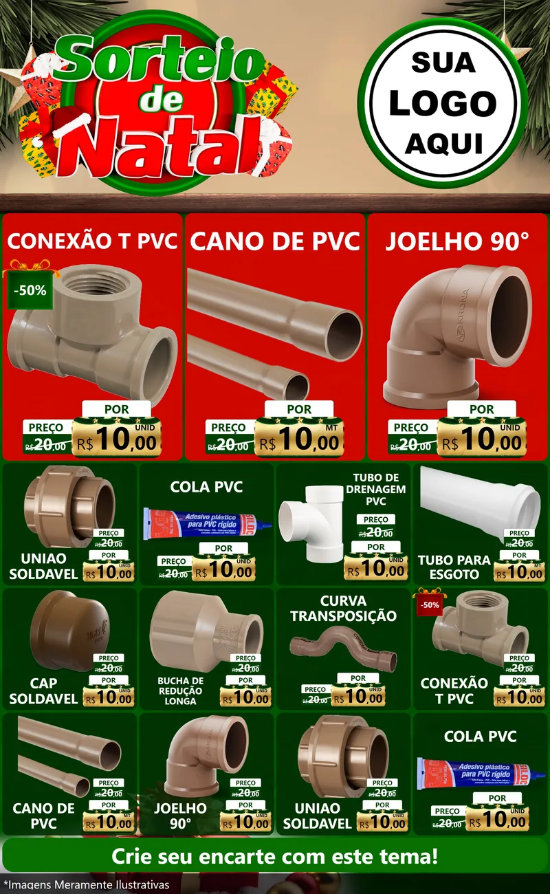 Modelo de Encarte para Encarte Grande com o tema Sorteio de Natal para Tubos e conexões