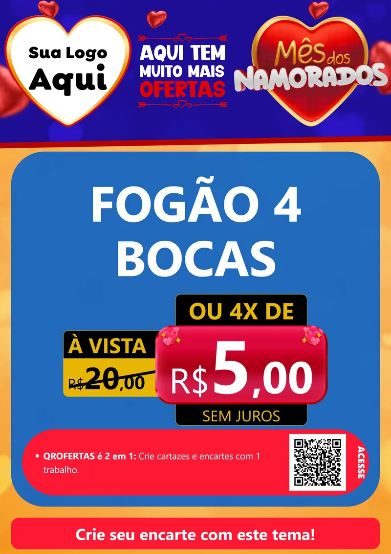 Modelo de Cartaz para Cartaz A4 Vertical com o tema Mês dos Namorados para Móveis e Eletro