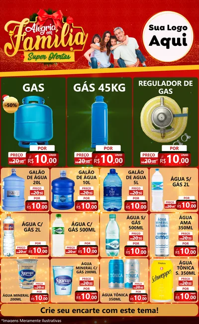 Modelo de Encarte para Encarte Grande com o tema Alegria em Família Super Ofertas - Natal para Água e gás