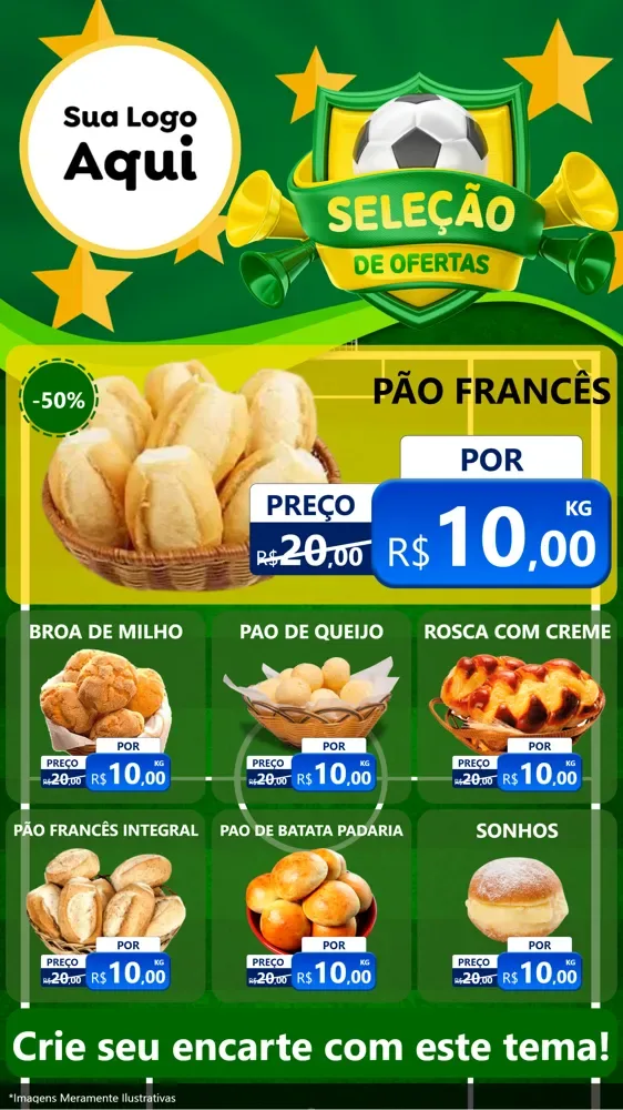 Modelo de Rede Social para Stories com o tema Seleção de Ofertas - Copa para Padaria