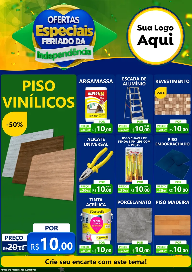 Modelo de Encarte para Encarte A4 Vertical com o tema Ofertas Especiais Feriado da Independência para Material para Construção
