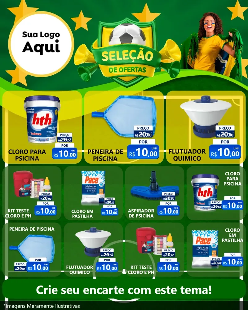 Modelo de Rede Social para Feed Instagram com o tema Seleção de Ofertas - Copa para Produtos para Piscina