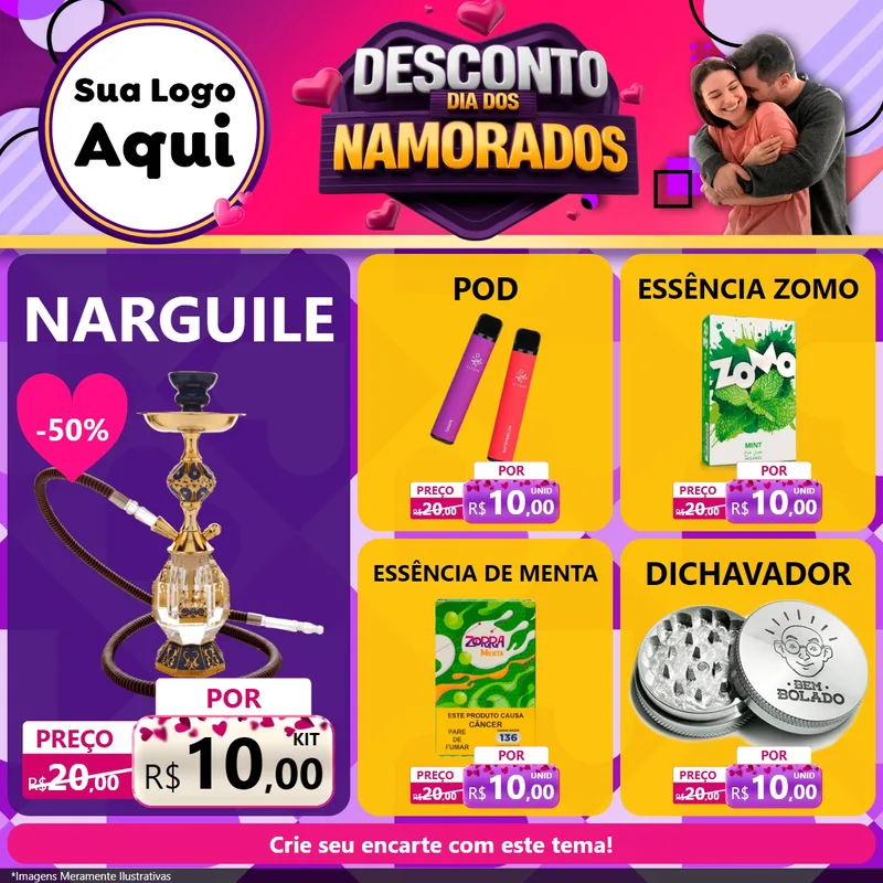 Modelo de Rede Social para Feed Facebook com o tema Desconto Dia dos Namorados para Tabacaria