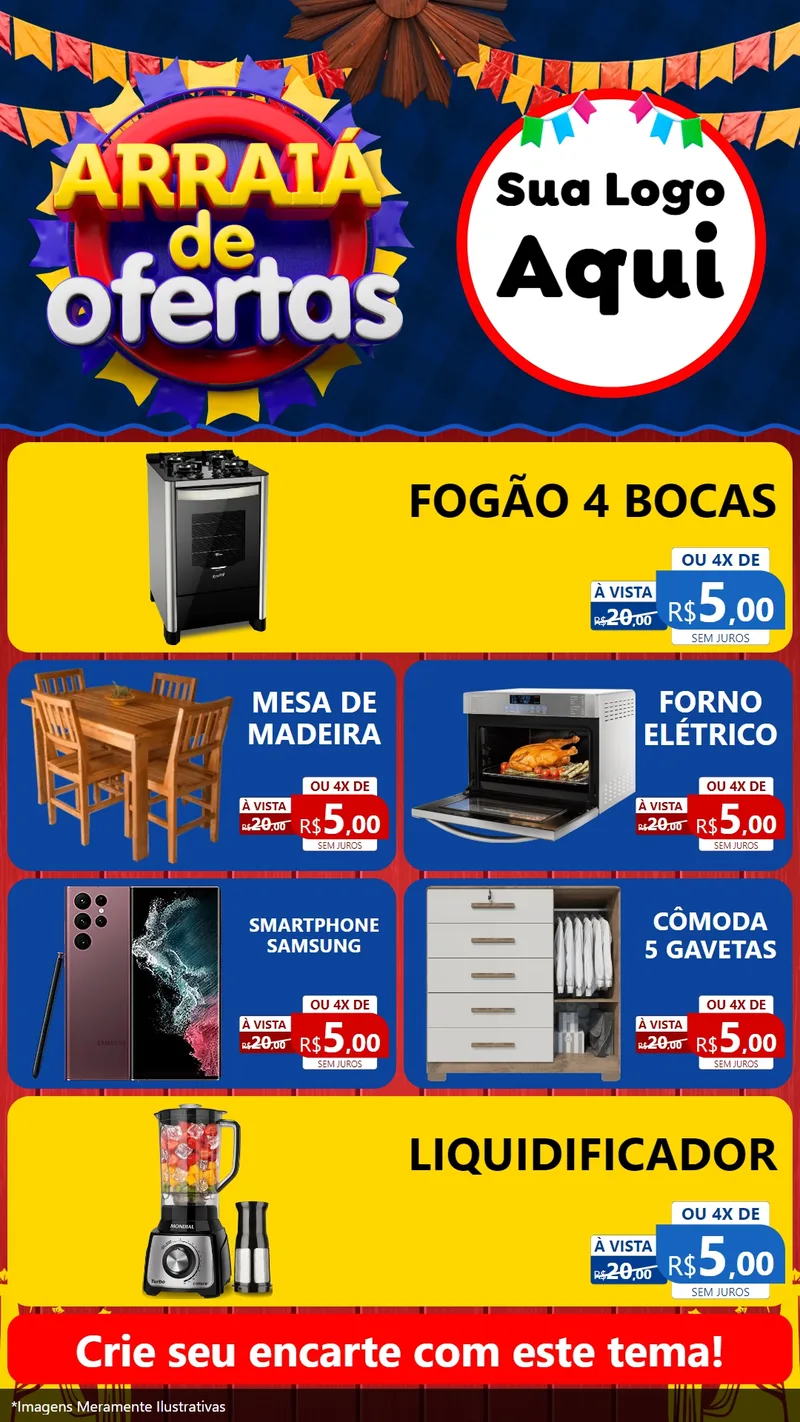 Modelo de TV para TV Vertical com o tema Arraiá de Ofertas para Móveis e Eletro