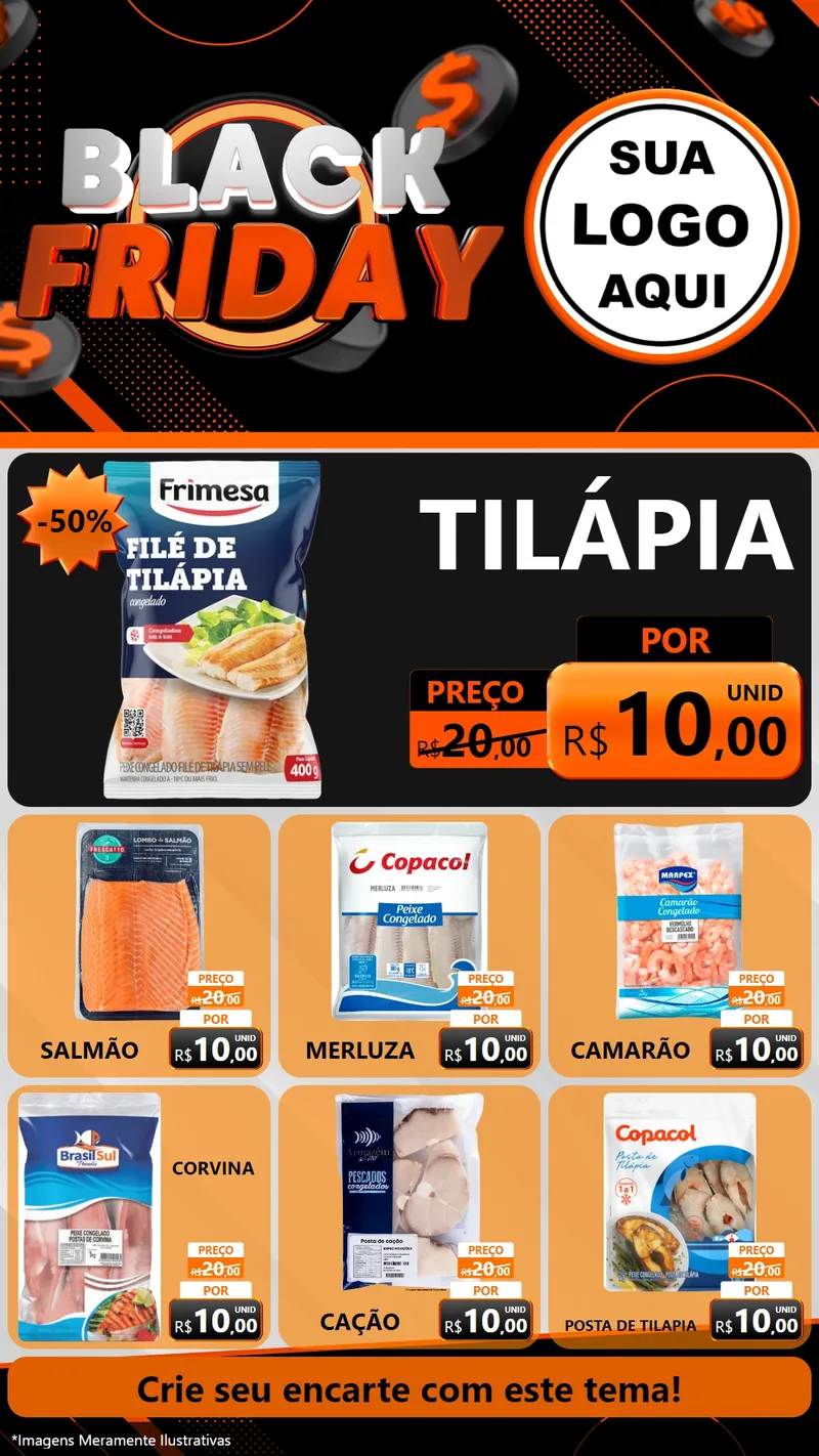 Modelo de Rede Social para Stories com o tema Black Friday para Peixaria