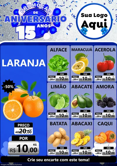 Modelo de Encarte para Encarte A4 Vertical com o tema Promoção de Aniversário - 15 Anos para Hortifrúti
