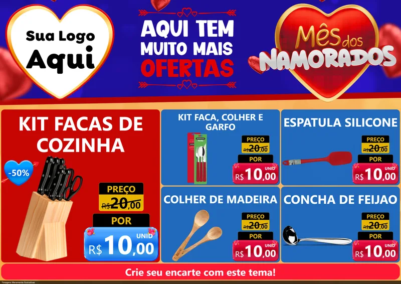 Modelo de Encarte para Encarte A4 Horizontal com o tema Mês dos Namorados para Utilidades Domésticas