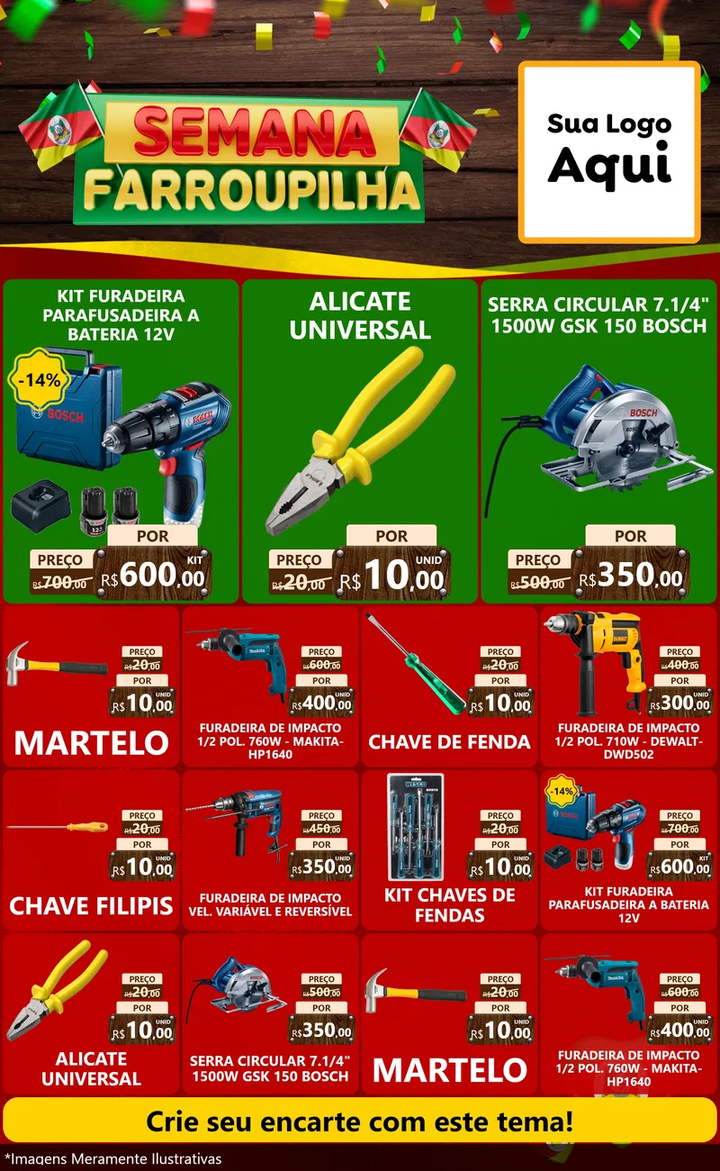 Modelo de Encarte para Encarte Grande com o tema Semana Farroupilha para Maquinas e Ferramentas