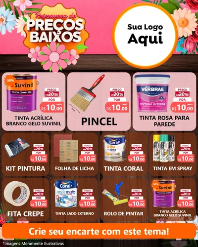 Modelo de Rede Social para Feed Instagram com o tema Primavera de Preços Baixos para Tintas e Ferramentas