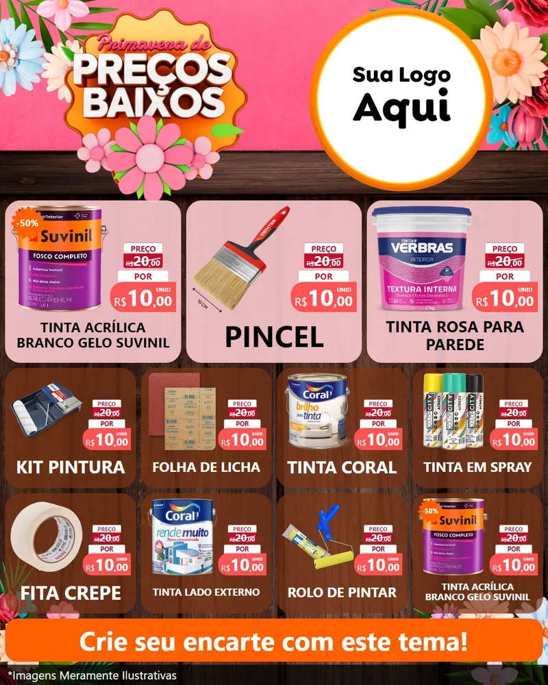 Modelo de Rede Social para Feed Instagram com o tema Primavera de Preços Baixos para Tintas e Ferramentas