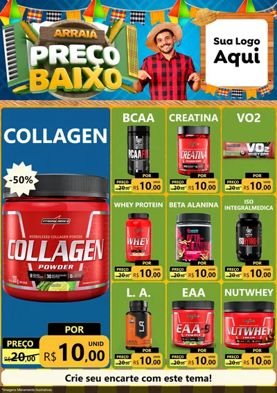 Modelo de Encarte para Encarte A4 Vertical com o tema Arraiá de Preço Baixo - Junina para Suplementos alimentares