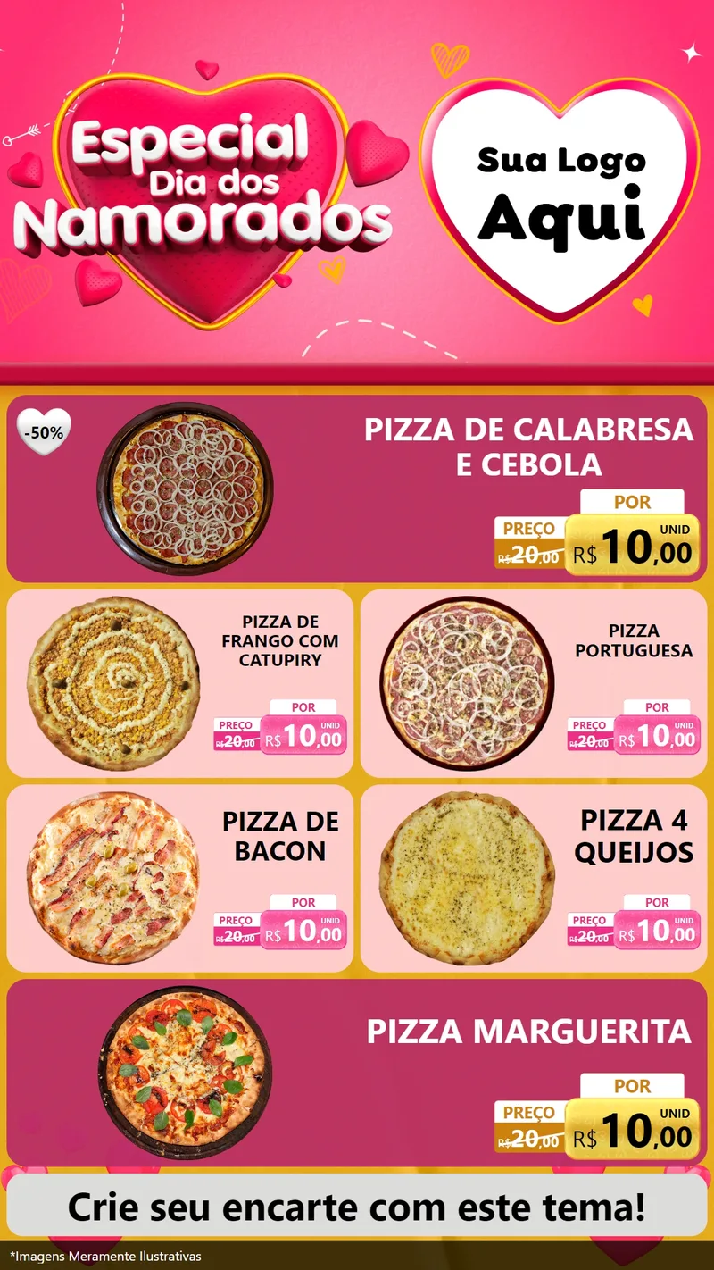 Modelo de TV para TV Vertical com o tema Especial Dia dos Namorados para Pizzaria