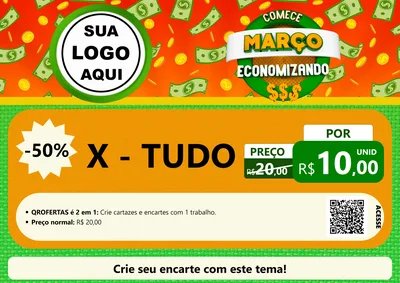 Modelo de Cartaz para Cartaz A4 Horizontal com o tema Comece Março Economizando para Hamburgueria