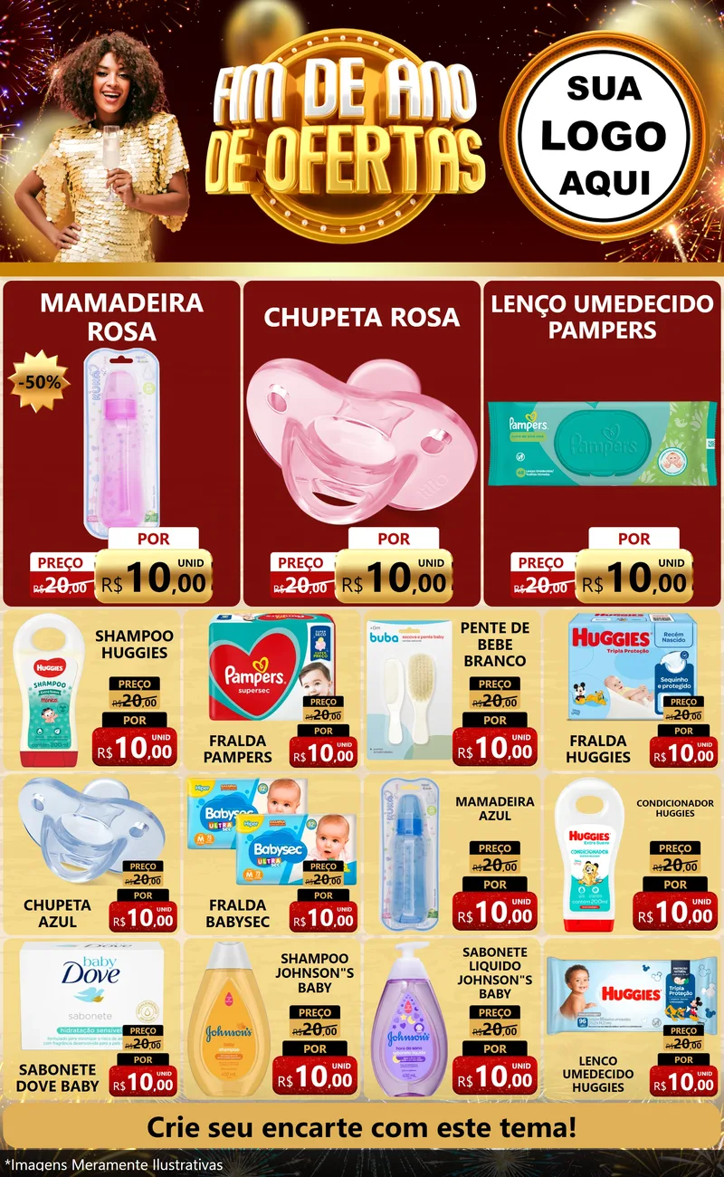 Modelo de Encarte para Encarte Grande com o tema Fim de Ano de Ofertas para Bebês