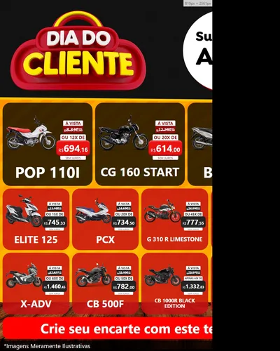 Modelo de Rede Social para Feed Instagram com o tema Dia do Cliente para Concessionaria de Motos