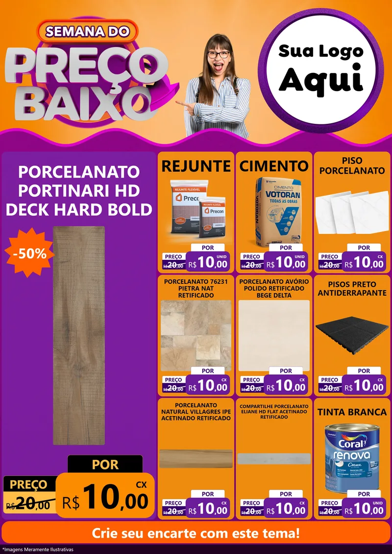 Modelo de Encarte para Encarte A4 Vertical com o tema Semana do Preço Baixo para Pisos e revestimentos