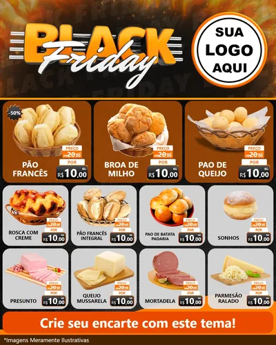 Modelo de Rede Social para Feed Instagram com o tema Black Friday para Padaria
