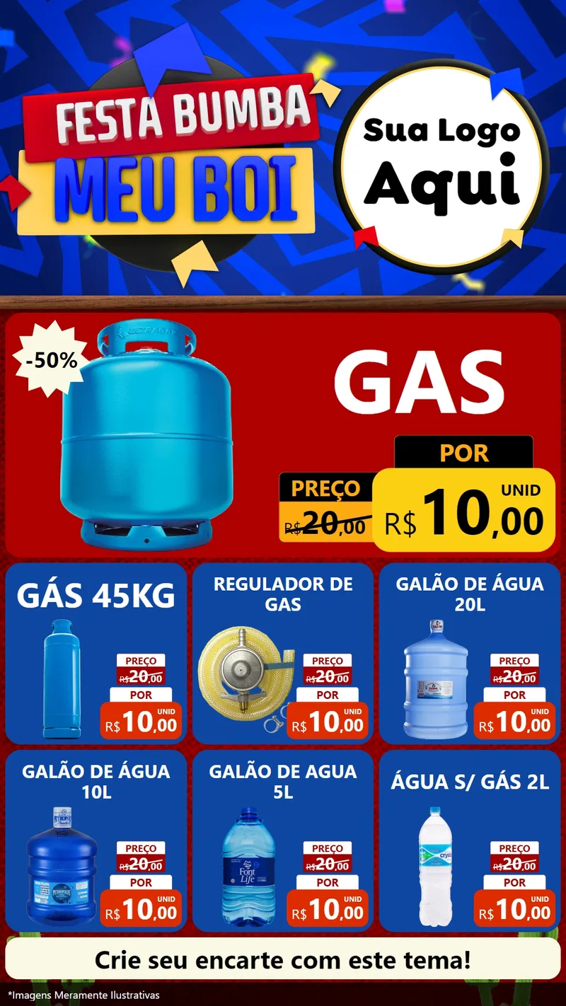 Modelo de Rede Social para Stories com o tema Festa Bumba meu Boi para Água e gás