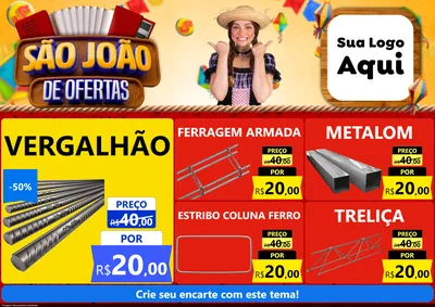 Modelo de Encarte para Encarte A4 Horizontal com o tema São João de Ofertas para Ferragens