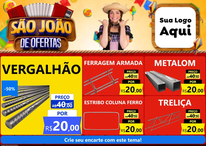Modelo de Encarte para Encarte A4 Horizontal com o tema São João de Ofertas para Ferragens
