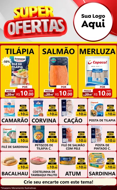 Modelo de Encarte para Encarte Grande com o tema Super Ofertas para Peixaria