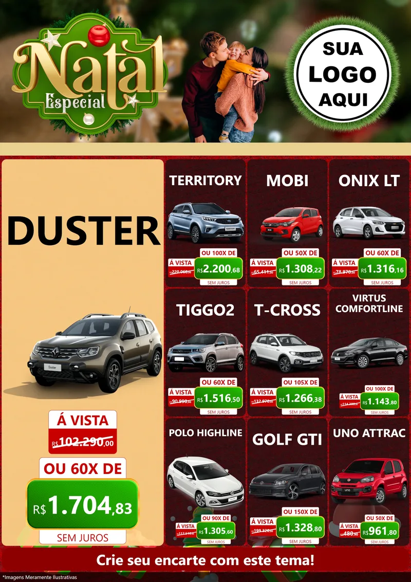 Modelo de Encarte para Encarte A4 Vertical com o tema Natal Especial para Concessionaria de Carros